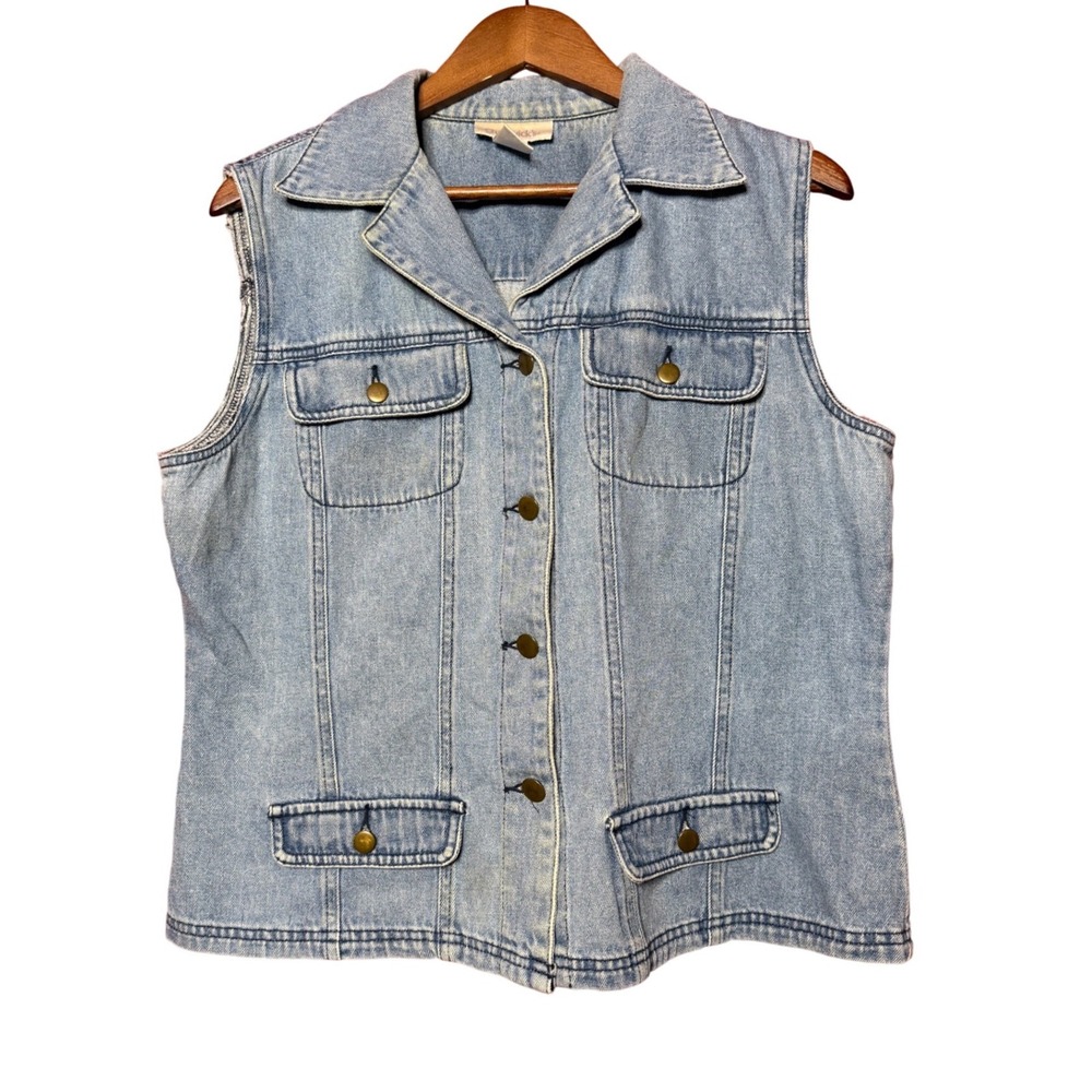 VTG Chadwicks Women 14‎ Light Wash Denim Vest Button Up Trucker Jacket Largesse